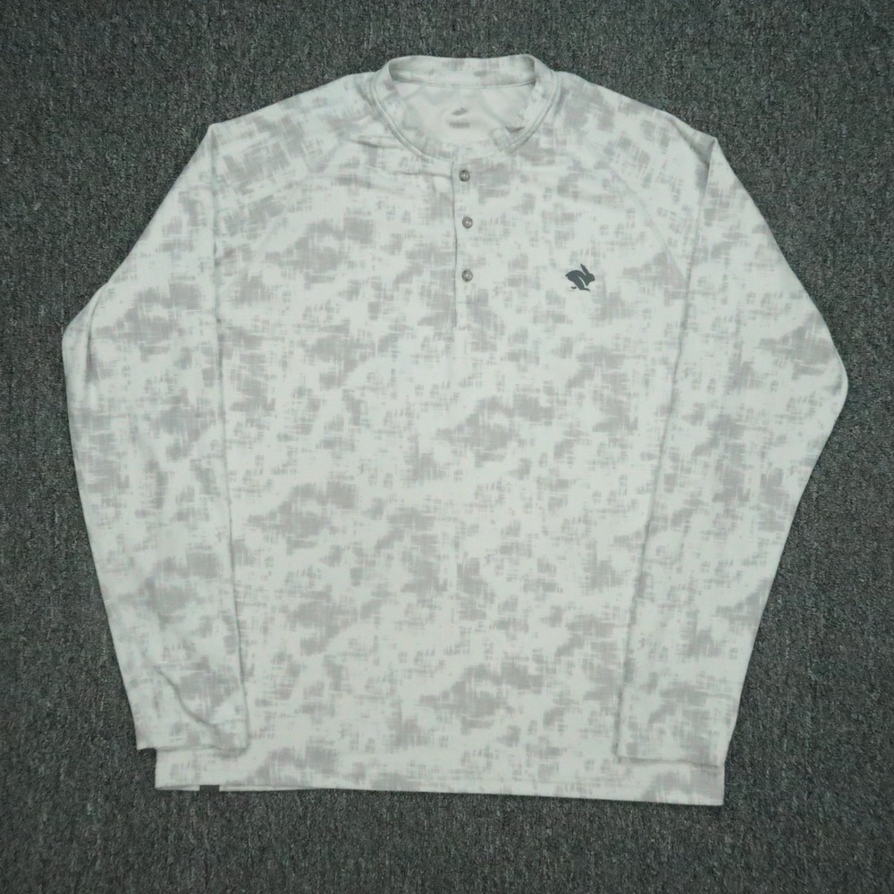 Rabbit Running Pullover Mens XL Gray Camo Performance Henley Long Sleeve